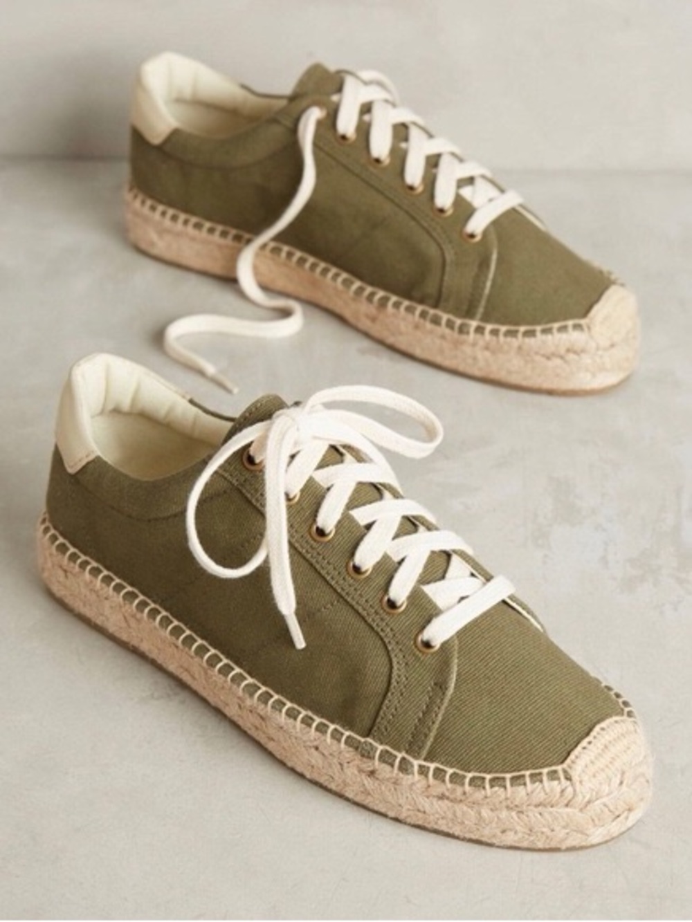 Soludos Army Green Tennis Espadrille Sneakers Women’s Size 7 Olive Canvas LaceUp - Picture 3 of 11